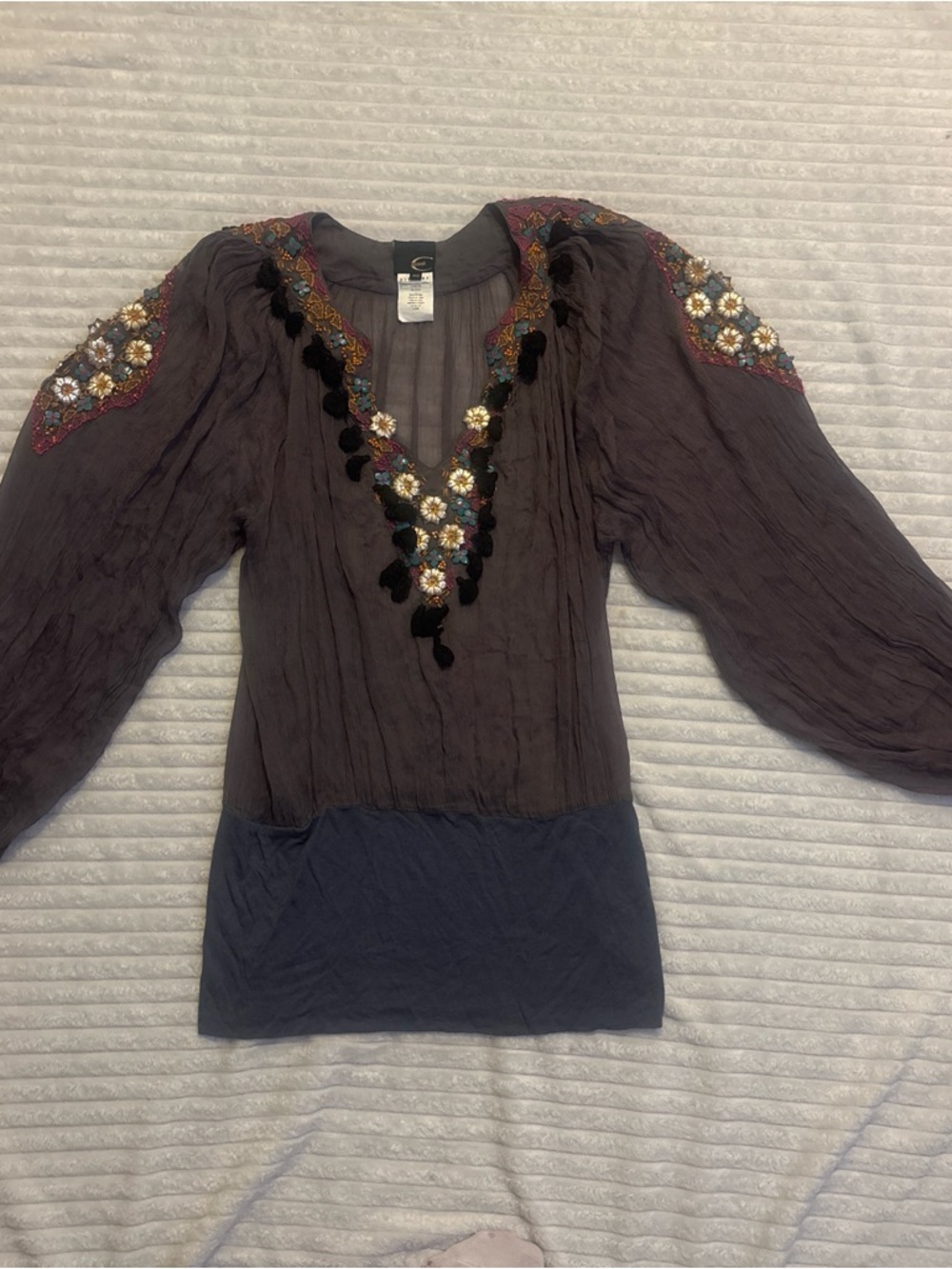 Just Cavalli Dark Purple Embroidered V-Neck Blouse